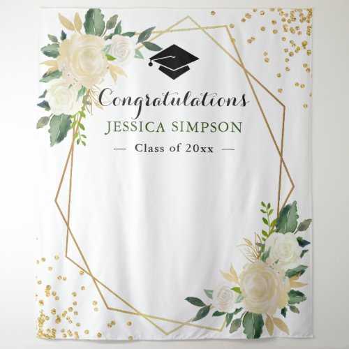 Ivory Golden Floral Modern Photo Grad Backdrop