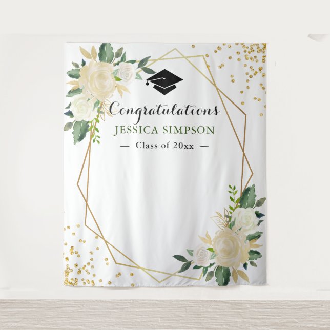 Ivory Golden Floral Modern Photo Grad Backdrop (Front)