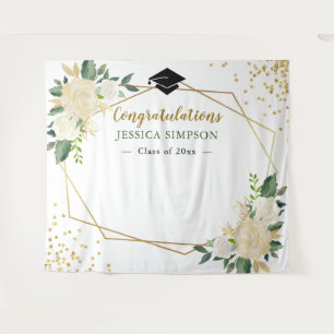 Ivory Golden Floral Modern Photo Grad Backdrop