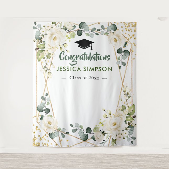 Ivory Golden Floral Modern Photo Grad Backdrop (Front)