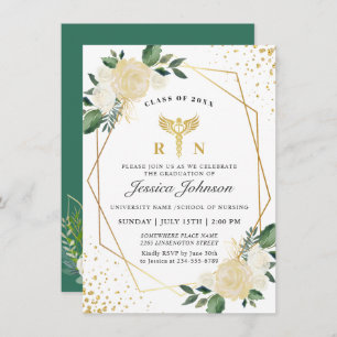 Ivory Golden Floral Nursing School Graduation Invitation