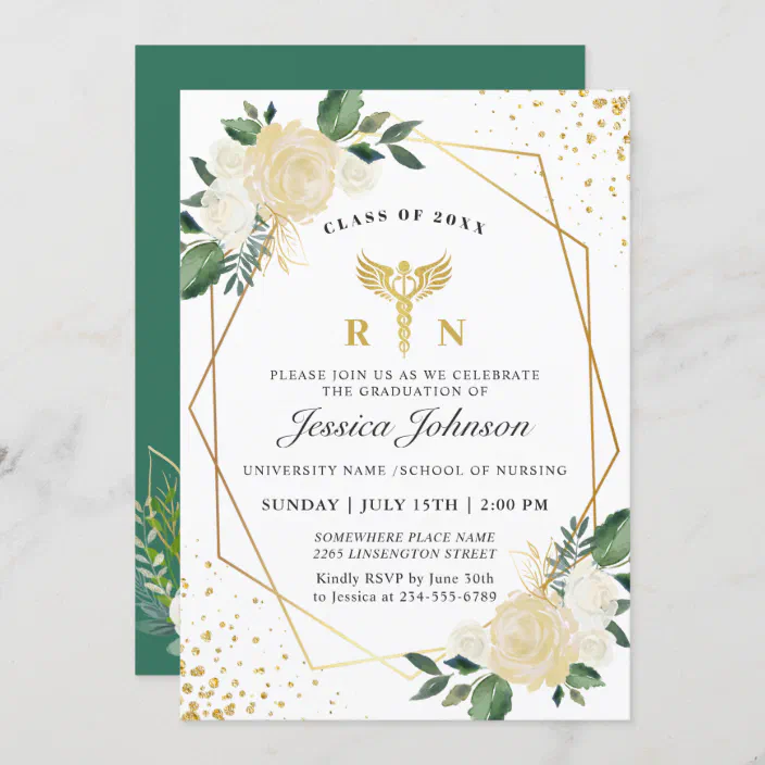 Ivory Golden Floral Nursing School Graduation Invitation Zazzle Com