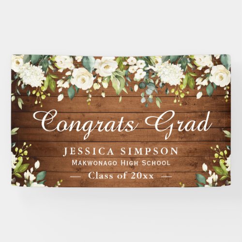 Ivory Golden Floral Rustic Graduation Graduate Banner