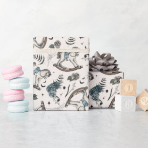 Ivory Goth Baby Rocking Horse Pattern Wrapping Paper