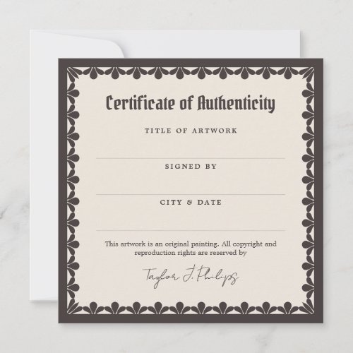 Ivory Gothic Font Certificate of Authenticity