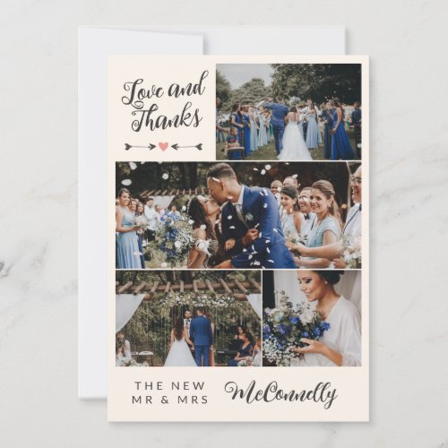 Ivory Gray Arrow Photo Collage Love Thanks Wedding Thank You Card