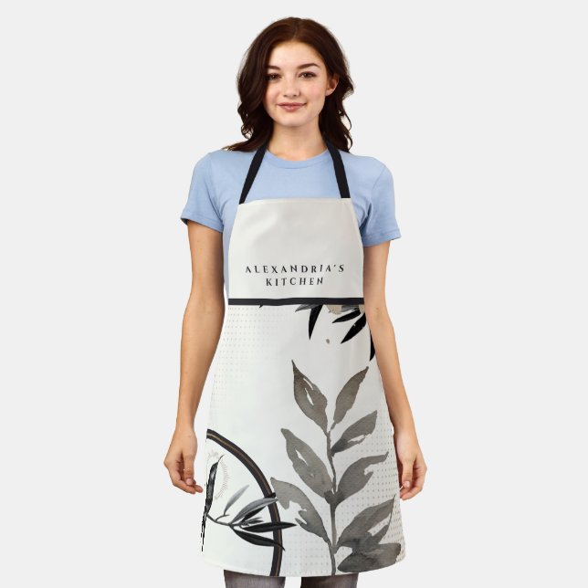 Ivory & Gray Hummingbird + Your Name Kitchen Apron (Worn)