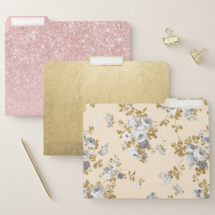 Ivory gray white gold glitter country boho floral file folder