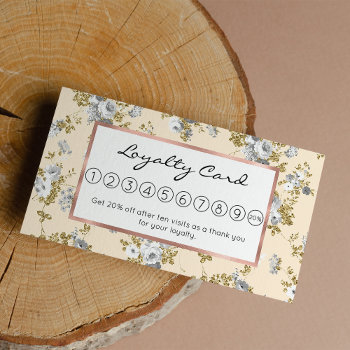 Ivory Gray White Gold Glitter Country Boho Floral Loyalty Card by kicksdesign at Zazzle