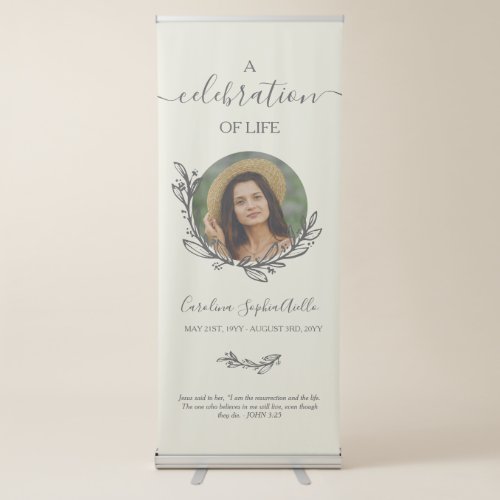 Ivory Gray Wreath Photo Celebration Life Funeral Retractable Banner