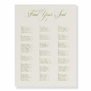 Ivory Green Alphabetical Wedding Seating Chart Foam Board