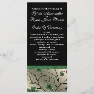 ivory green and black floral Wedding program