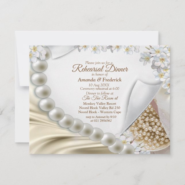 Ivory,Green,Blue,Gold Silk & Pear Rehearsal dinner Invitation (Front)