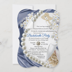 Ivory,Green,Blue,Gold Silk & Pearls Bridal Shower Invitation