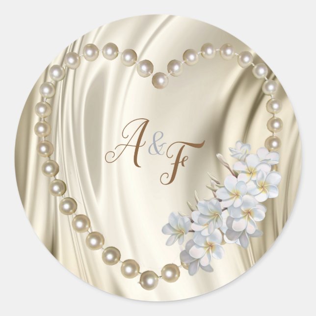 Ivory,Green,Blue,gold Silk & Pearls Classic Round Sticker (Front)