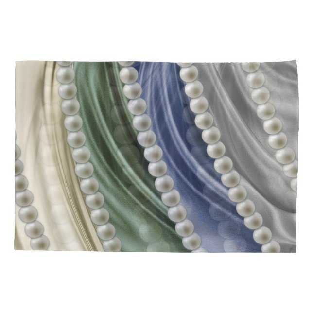 Ivory,Green,Blue,gold,Silk - Pearls Pillow Case (Back)
