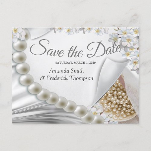IvoryGreenBluegold Silk  Pearls Save the Date Announcement Postcard