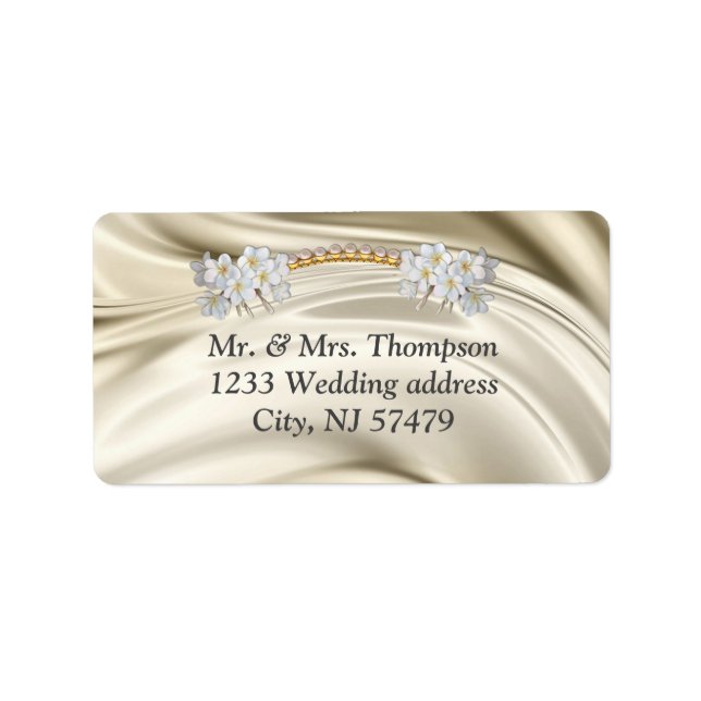 Ivory,Green,Blue,gold Silk & Pearls Wedding Labels (Front)