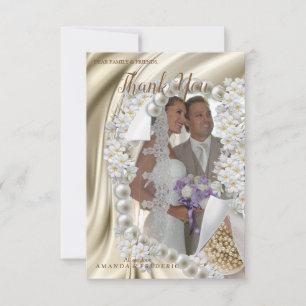 Ivory,Green,Blue,gold Silk &Wedding Thank You Card