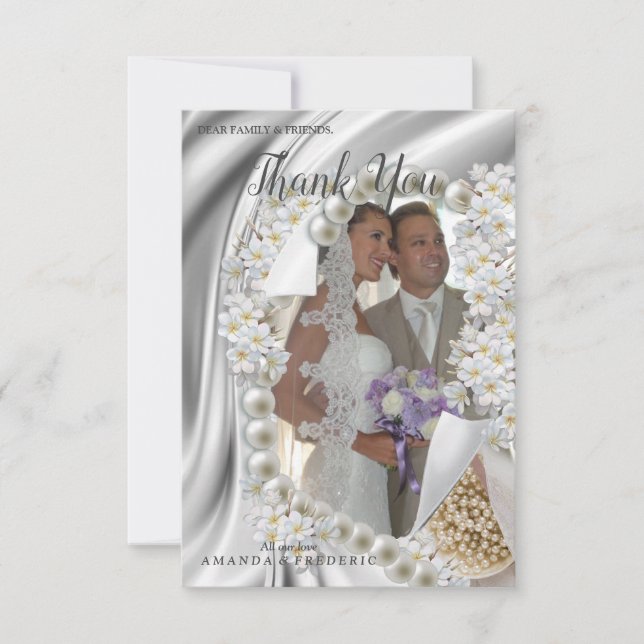 Ivory,Green,Blue,gold Silk &Wedding Thank You Card (Front)