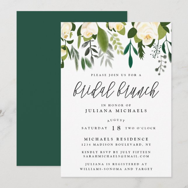 Ivory & Green Botanical Bridal Brunch Invitation (Front/Back)