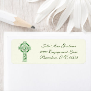 Ivory Green Elegant Irish Celtic Cross Label