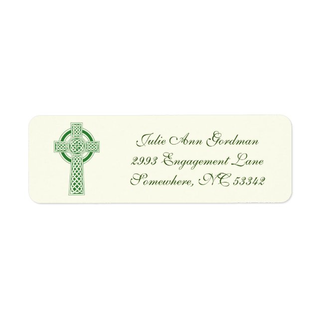 Ivory Green Elegant Irish Celtic Cross Label (Front)