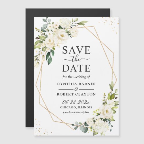 Ivory Green Floral Geometric Save the Date Magnet