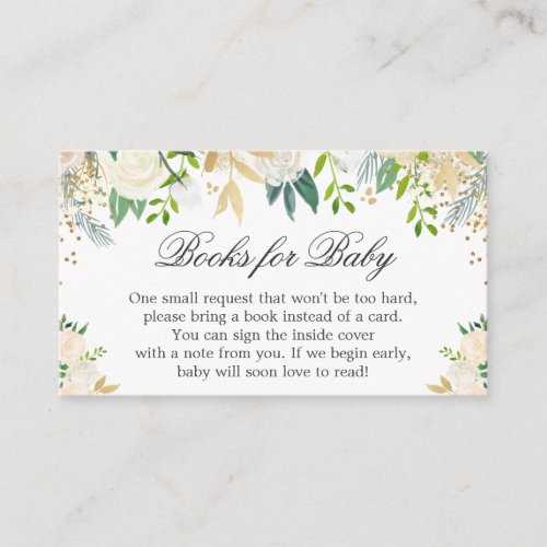 Ivory Green Gold Floral Bring Book for Baby Shower Enclosure Card