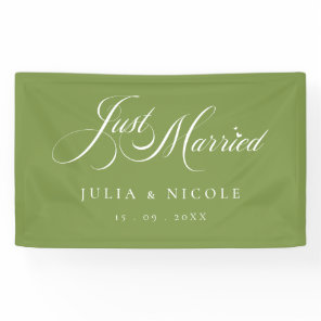 Ivory Green Just Married Wedding Car Banner Sign