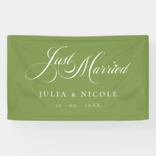 Ivory Green Just Married Wedding Car Banner Sign
