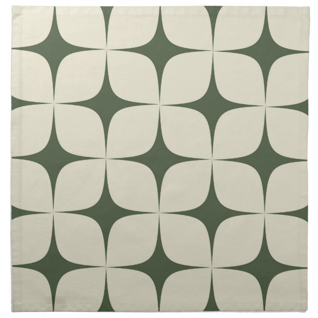 Ivory Green Mid Century Modern Geometric Boho  Cloth Napkin (Front)