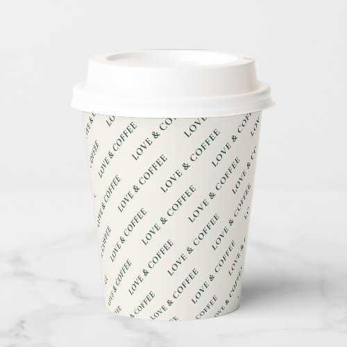 Ivory  Green Minimal Custom Text Pattern Paper Cups