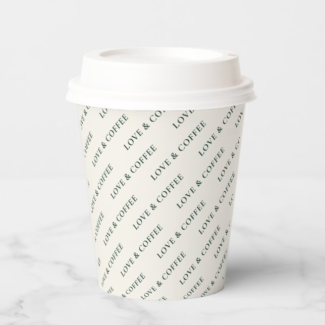 Ivory & Green Minimal Custom Text Pattern Paper Cups (Front)