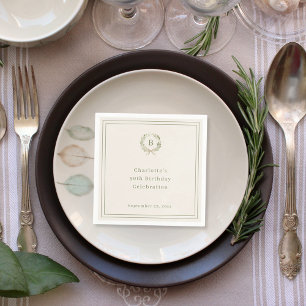 Ivory green monogram wreath birthday napkins