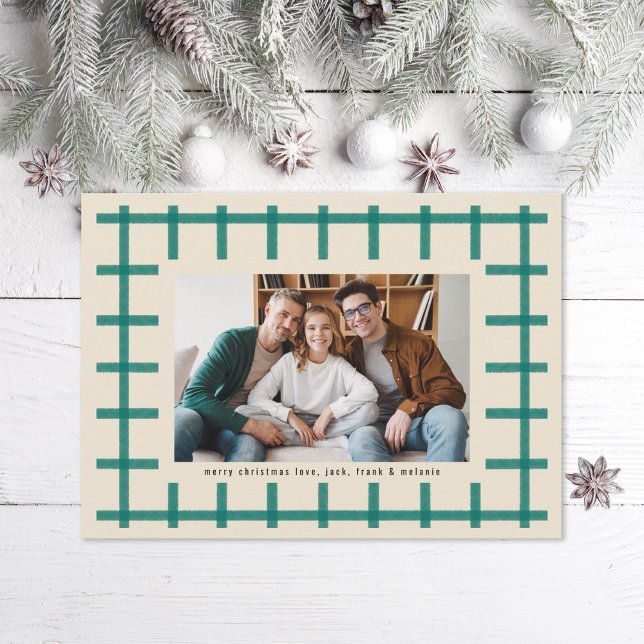 Ivory Green Plaid Minimal Christmas Photo Holiday Card (Creator Uploaded)