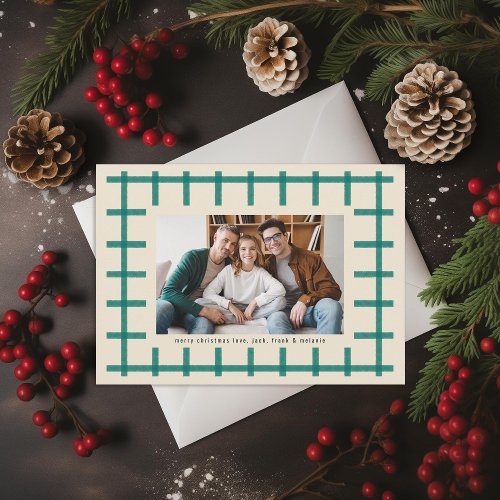 Ivory Green Plaid Minimal Christmas Photo Holiday Card