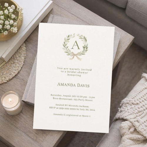 Ivory greenery bow monogrammed Bridal Shower