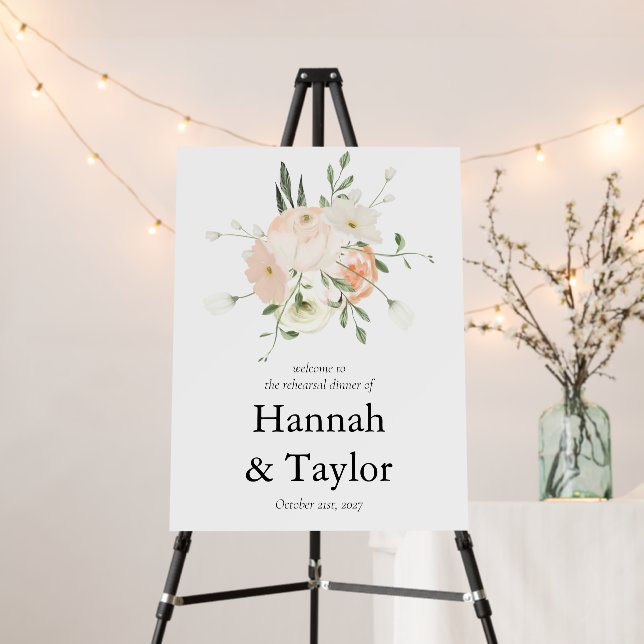 Ivory Greenery Floral Rehearsal Dinner Sign (In Situ (Stand))
