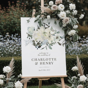 Ivory Greenery Floral Wedding Welcome Sign