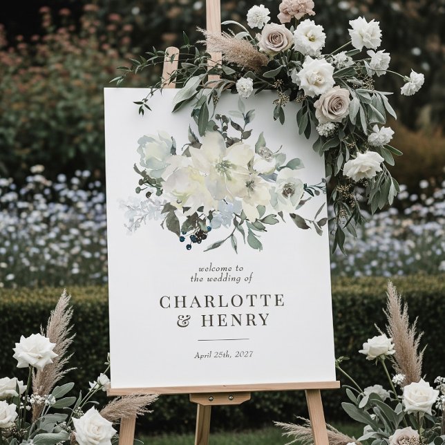 Ivory Greenery Floral Wedding Welcome Sign (Creator Uploaded)
