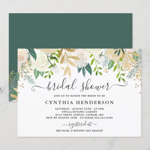 Ivory Greenery Gold Bloom Floral Bridal Shower Invitation