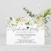 Ivory Greenery Gold Bloom Floral Graduation Party Invitation (Standing Front)