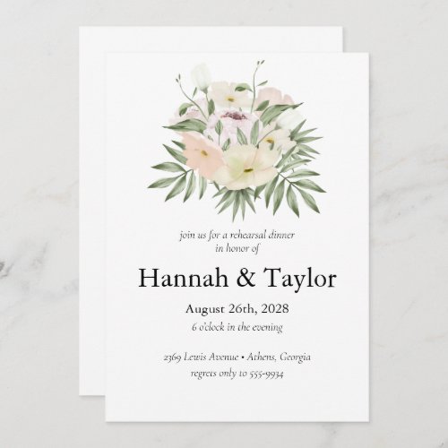 Ivory Greenery Watercolor Floral Rehearsal Dinner Invitation