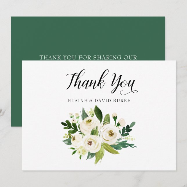 Ivory greenery white rose floral wedding thank you invitation (Front/Back)