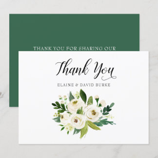 Ivory greenery white rose floral wedding thank you invitation