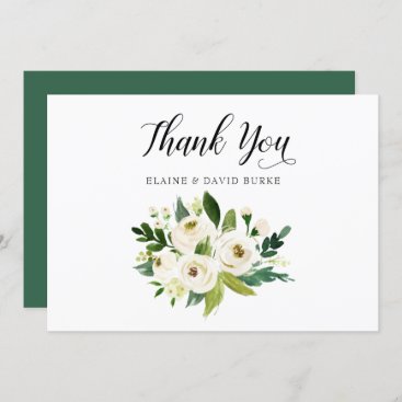 Ivory greenery white rose floral wedding thank you invitation