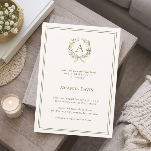 Ivory greenery wreath monogrammed Bridal Shower