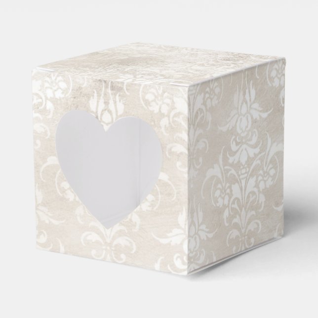 Ivory Grunge Distressed Damask Favor Boxes (Front Side)