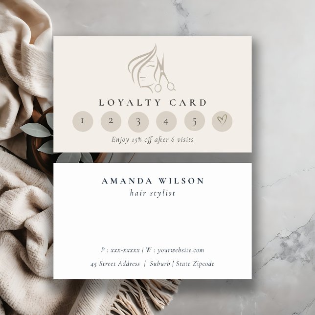 Ivory Hair stylist Scissor 6 Punch Loyality Business Card (Creator Uploaded)